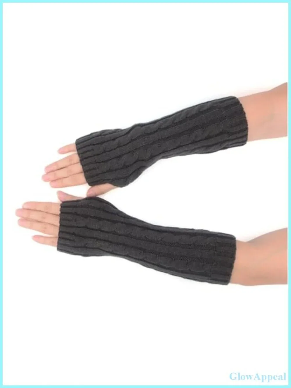 Cable Knit Fingerless Gloves Arm Warmers Thumb Hole for Women
